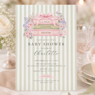 A New Chapter Begins Sage Stripe Invitation