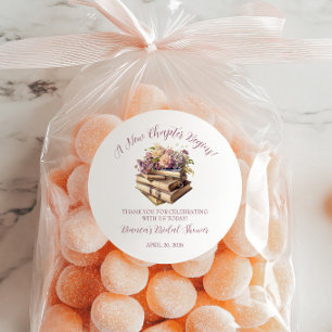 A New Chapter Begins! Spring Floral Bridal Shower Classic Round Sticker