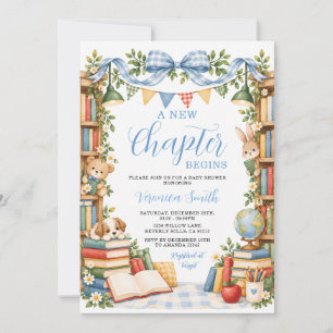 A New Chapter Begins Storybook Baby Shower Gingham Invitation