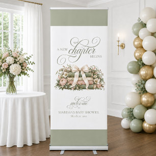 A New Chapter Begins Storybook Baby Shower Welcome Retractable Banner