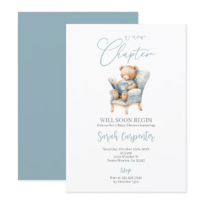 A New Chapter Begins Teddy Bear Baby Shower Boy Invitation