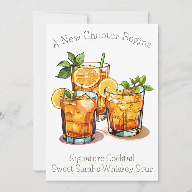 A New Chapter Begins Whiskey Sour Sign Invitation (Front)
