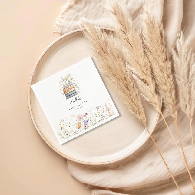 A New Chapter Begins Wildflower Book Baby Shower  Napkins (A New Chapter Begins Baby Shower Cocktail Napkin)