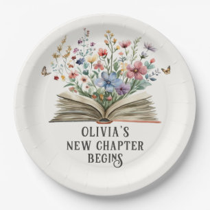 A New Chapter Begins Wildflower Book Baby Shower  Paper Plates