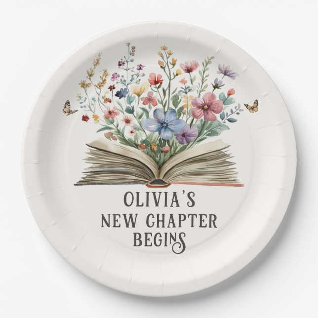 A New Chapter Begins Wildflower Book Baby Shower  Paper Plates (Front)