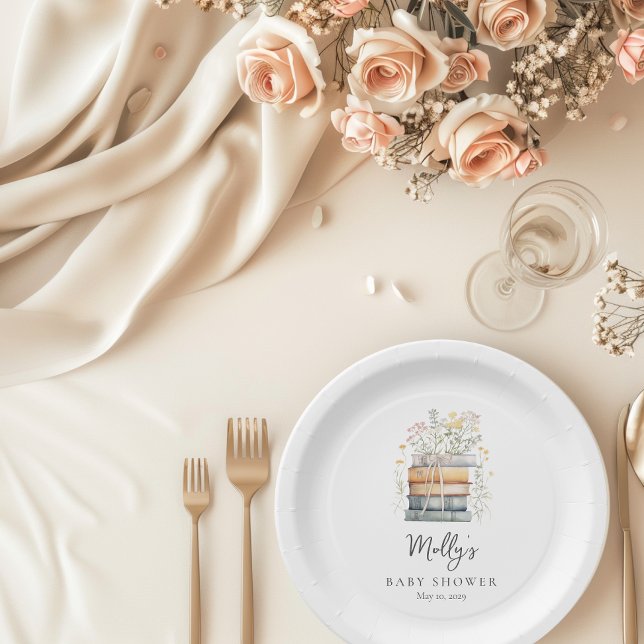 A New Chapter Begins Wildflower Book Baby Shower  Paper Plates (Creator Uploaded)