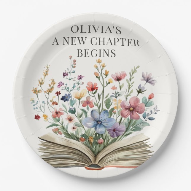 A New Chapter Begins Wildflower Book Baby Shower  Paper Plates (Front)