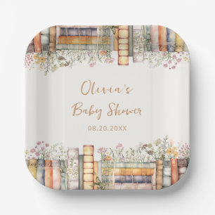 A New Chapter Begins Wildflower Book Baby Shower Paper Plates