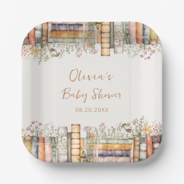 A New Chapter Begins Wildflower Book Baby Shower  Paper Plates (Front)