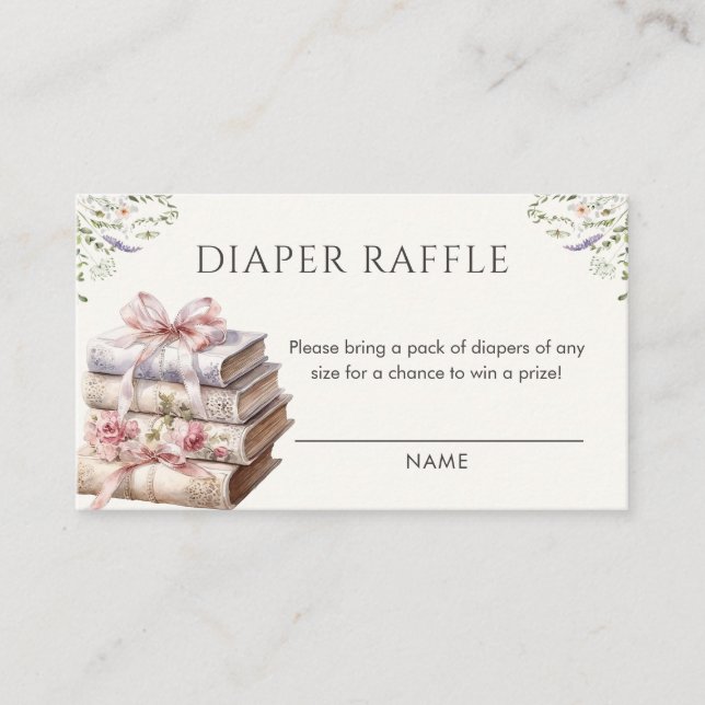 A New Chapter Begins Wildflower Book Diaper raffle Enclosure Card (Front)