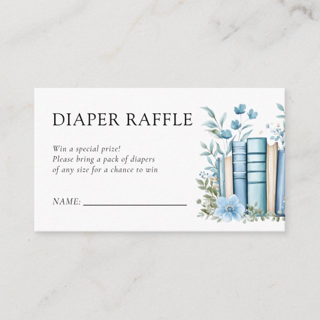 A New Chapter Blue Baby Shower Diaper Raffle Enclosure Card (Front)