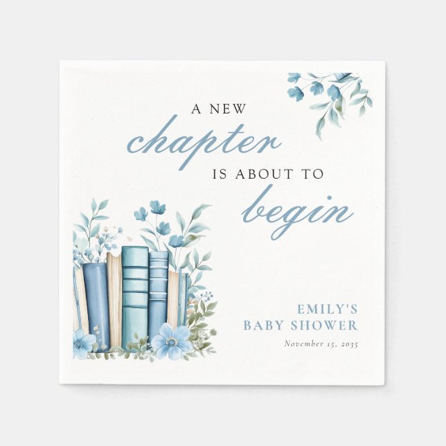 A New Chapter Blue Baby Shower Napkins (Front)
