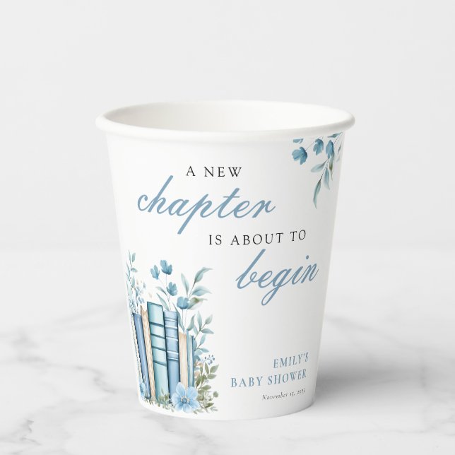 A New Chapter Blue Baby Shower Paper Cups (Front)