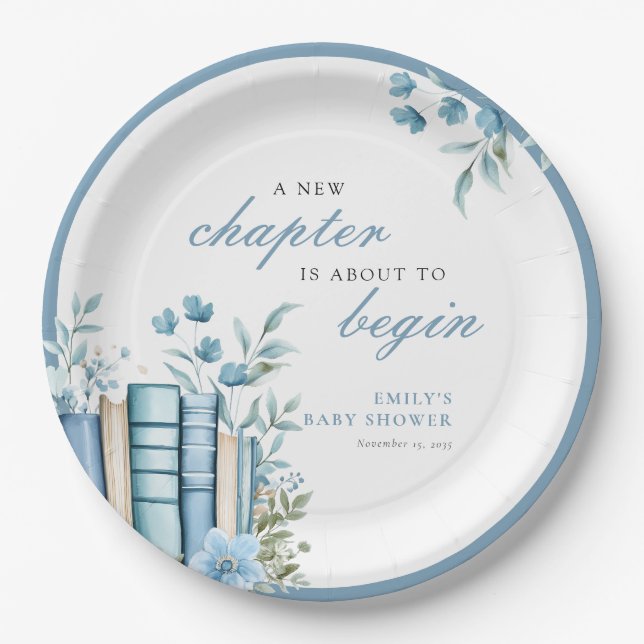 A New Chapter Blue Baby Shower Paper Plates (Front)
