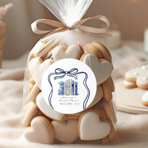 A New Chapter Blue Bow Bridal Shower Classic Round Sticker