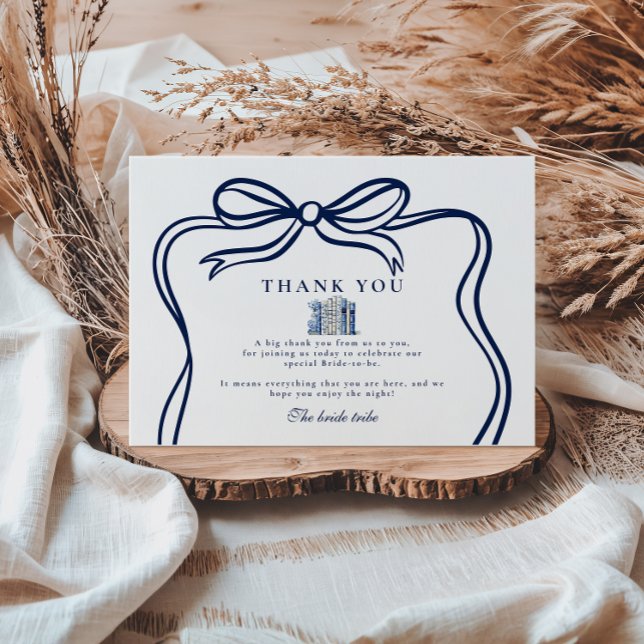 A New Chapter Blue Bow Bridal Shower Thank You Card (Creator Uploaded)