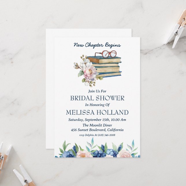 a new chapter book bridal shower invitations (Front/Back In Situ)