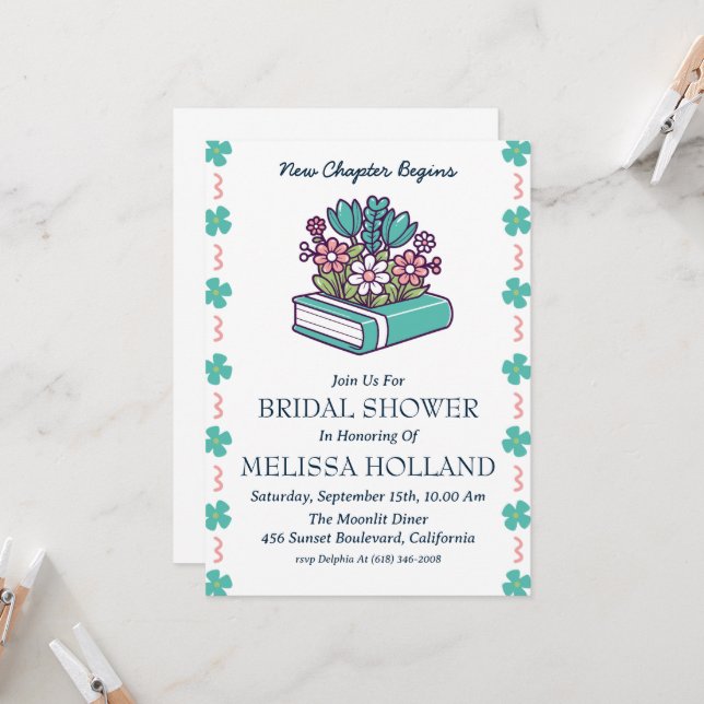 a new chapter book bridal shower invitations (Front/Back In Situ)