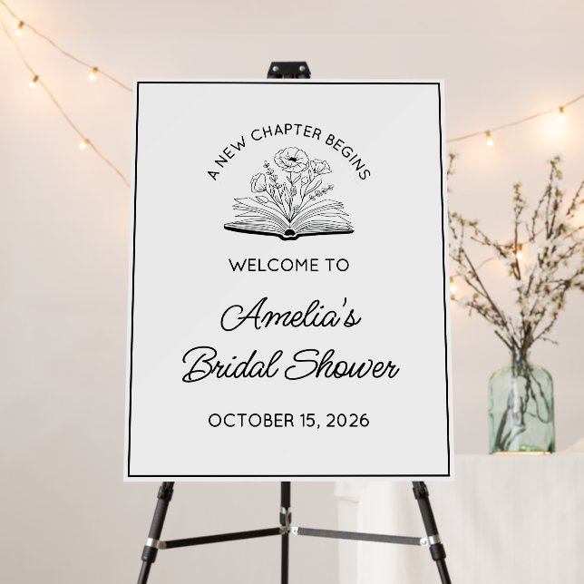 "A New Chapter" Book Bridal Shower Welcome Sign (In Situ (Stand))