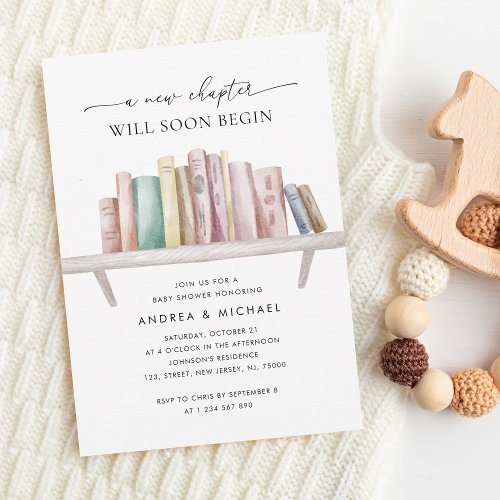 A New Chapter Book Theme QR Code Baby Shower Invitation