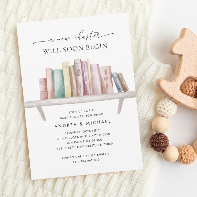 A New Chapter Book Theme QR Code Baby Shower Invitation (Creator Uploaded)