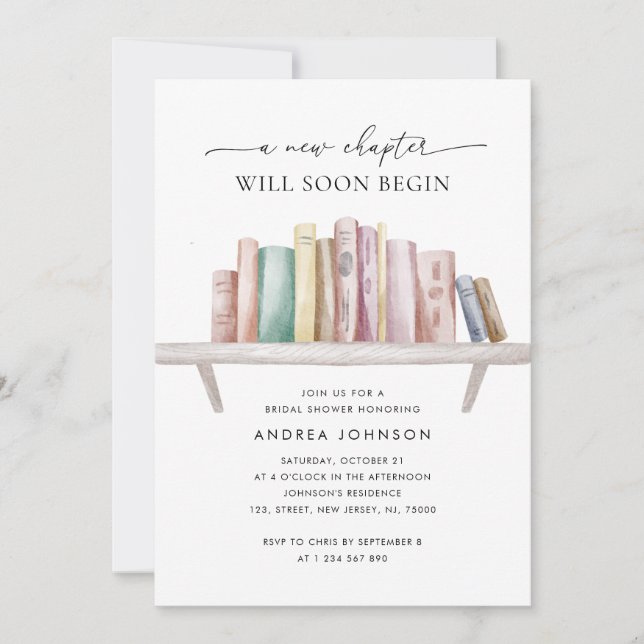 A New Chapter Book Theme QR Code Bridal Shower Invitation (Front)