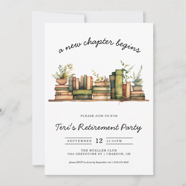 A New Chapter Books Retirement Party Invitation (Front)