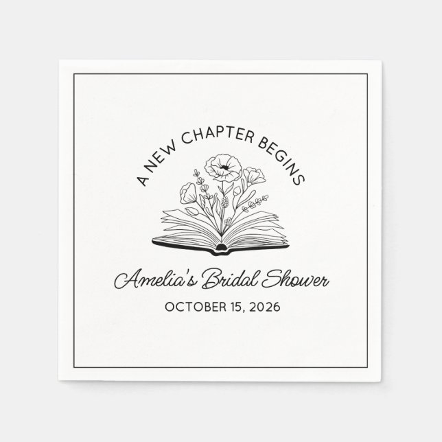 "A New Chapter" Bridal Shower Book Lover Elegant Napkins (Front)