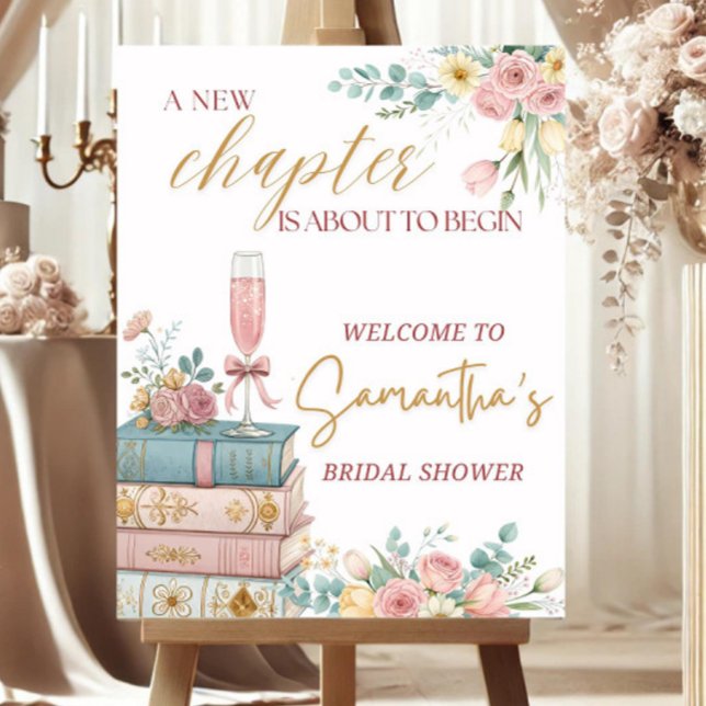 A New Chapter Bridal Shower Welcome Sign Template, (Creator Uploaded)