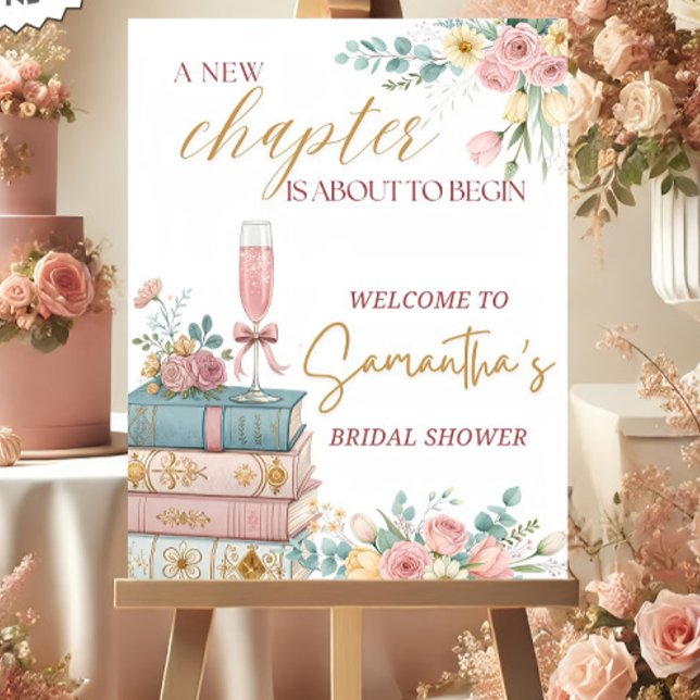 A New Chapter Bridal Shower Welcome Sign Template (Creator Uploaded)