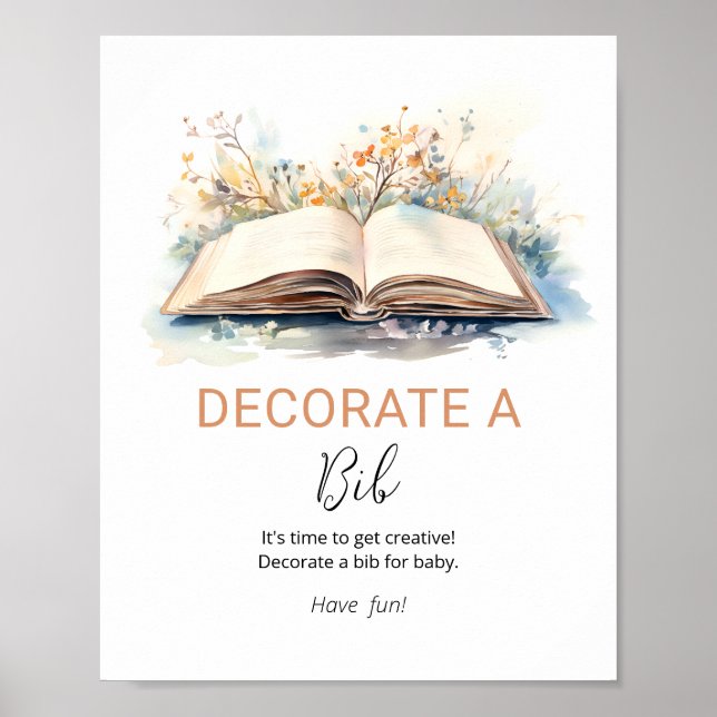 A New Chapter Decorate a Bib Baby Shower Game Sign (Front)