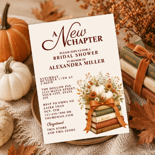 A New Chapter Fall Pumpkin Books Bridal Shower Invitation