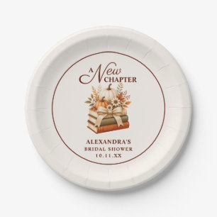 A New Chapter Fall Pumpkin Books Bridal Shower Paper Plates