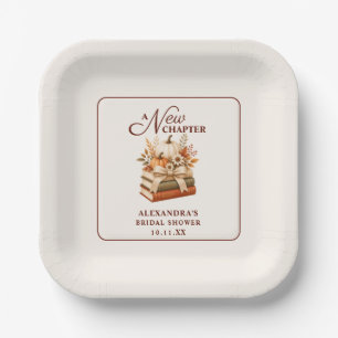 A New Chapter Fall Pumpkin Books Bridal Shower Paper Plates