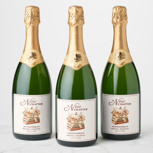 A New Chapter Fall Pumpkin Books Bridal Shower Sparkling Wine Label