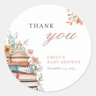 A New Chapter Floral Baby Shower Classic Round Sticker