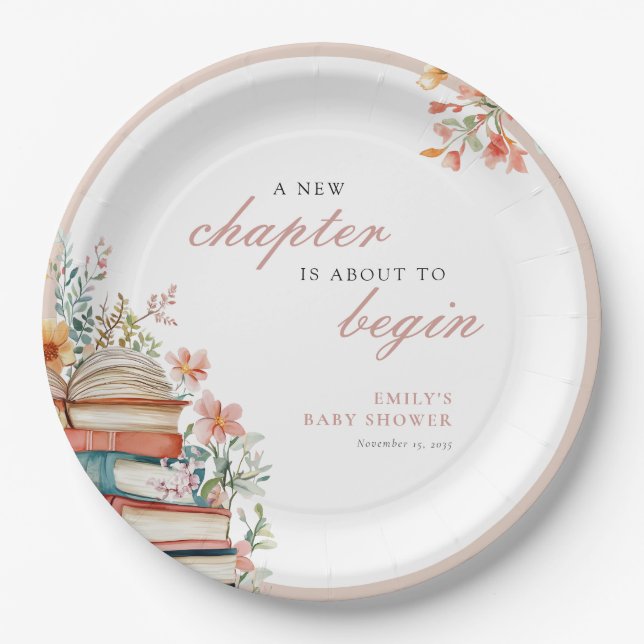 A New Chapter Floral Baby Shower Paper Plates (Front)