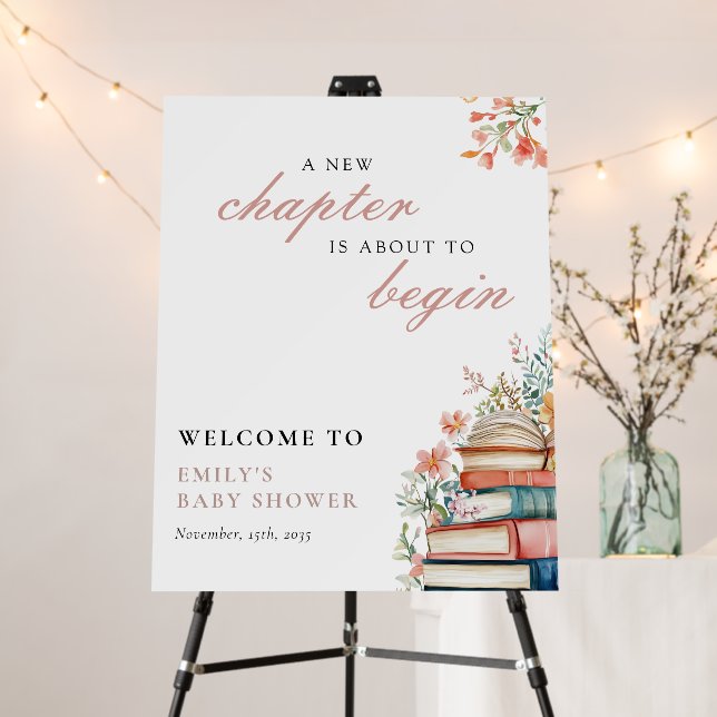 A New Chapter Floral Baby Shower Welcome Sign (In Situ (Stand))