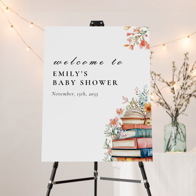 A New Chapter Floral Baby Shower Welcome Sign (In Situ (Stand))