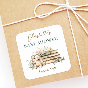 A New Chapter Floral Book Baby Shower Favor Square Sticker