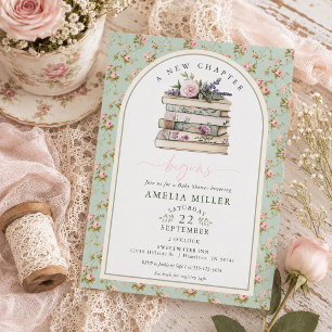 A New Chapter Floral Book Blush Pink Baby Shower Invitation