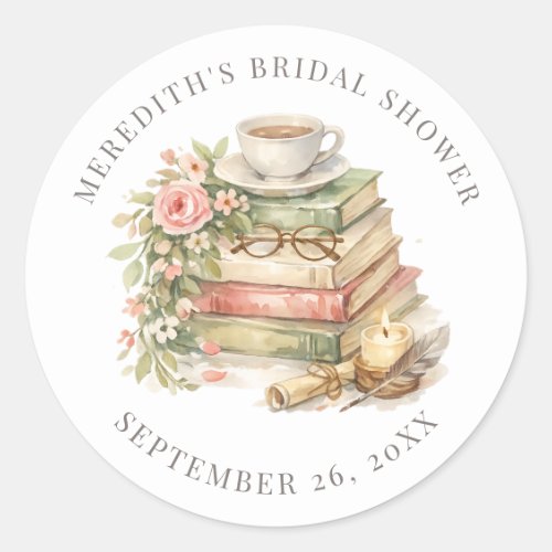 A New Chapter Floral Book Bridal Shower Classic Round Sticker