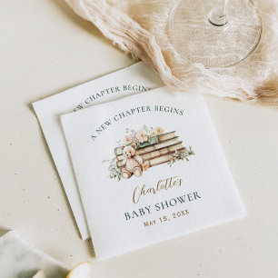 A New Chapter Floral Book Themed Baby Shower Napkins
