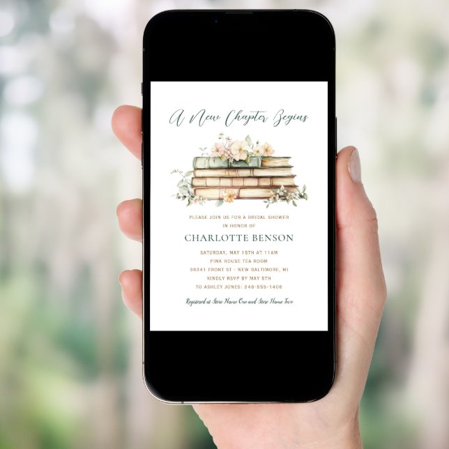 A New Chapter Floral Book Themed Bridal Shower Invitation (Front Digital)