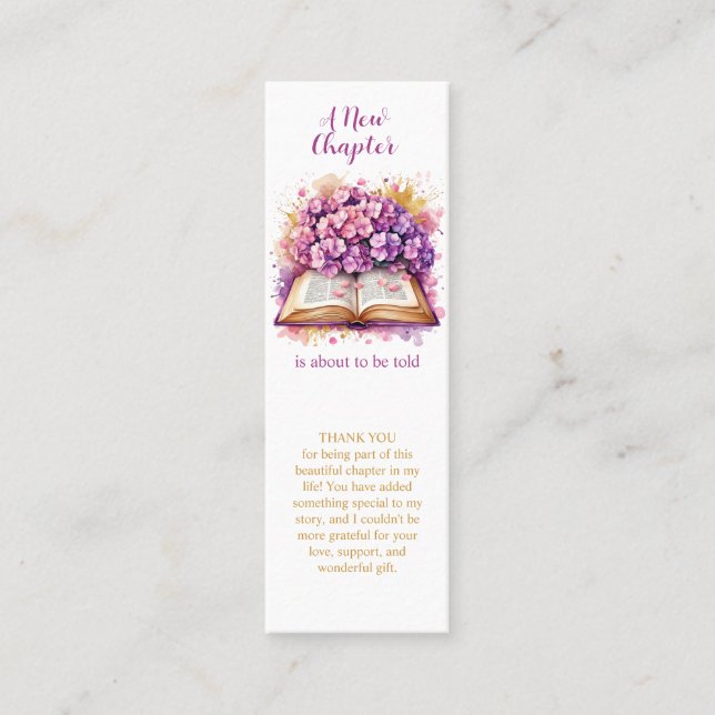 A New Chapter Hydrangea Bookmark Favor Calling Card (Front)