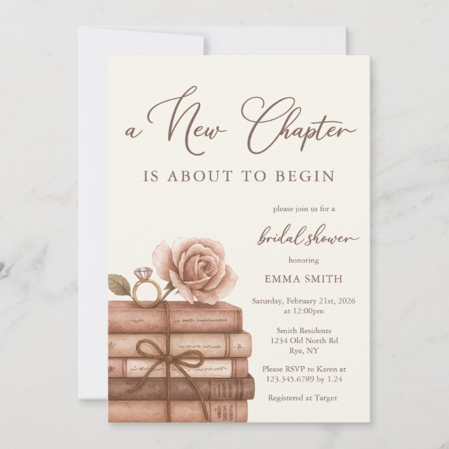 A New Chapter is About to Begin Bridal Shower Invitation (Front)