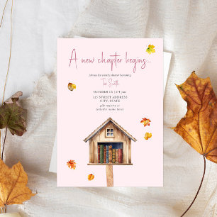 A New Chapter Library Fall Books Pink Baby Shower Invitation