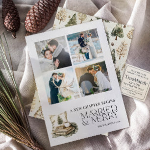A New Chapter Married & Merry Cozy Neutral 4 Photo Holiday Card