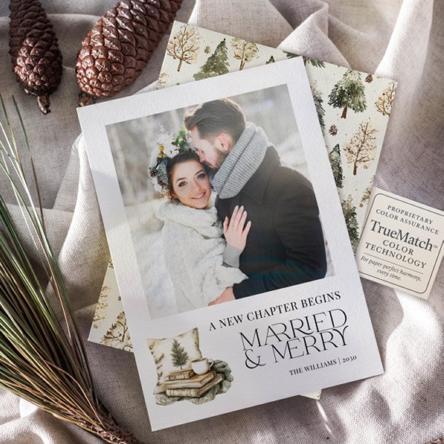 A New Chapter Married & Merry Cozy Neutral Photo Holiday Card (Creator Uploaded)
