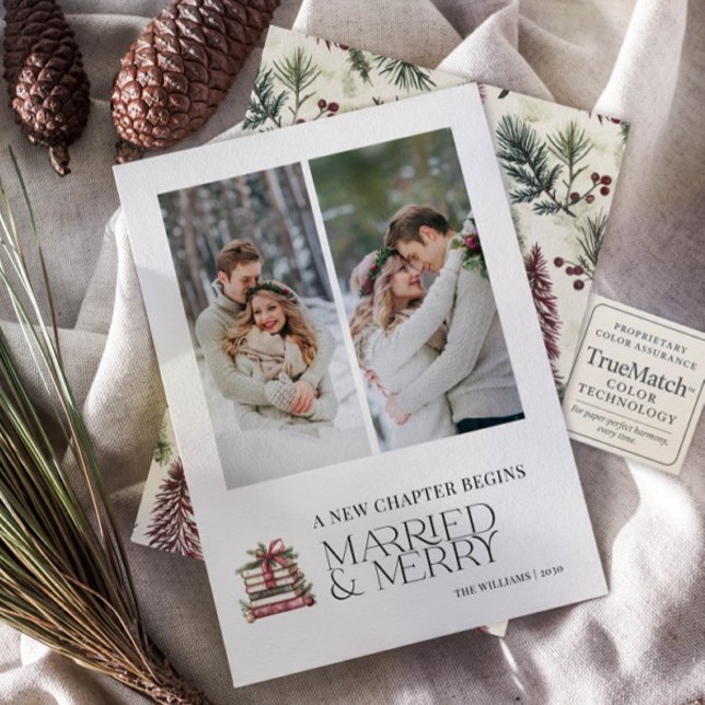 A New Chapter Married & Merry Newlywed 2 Photo Holiday Card (Creator Uploaded)